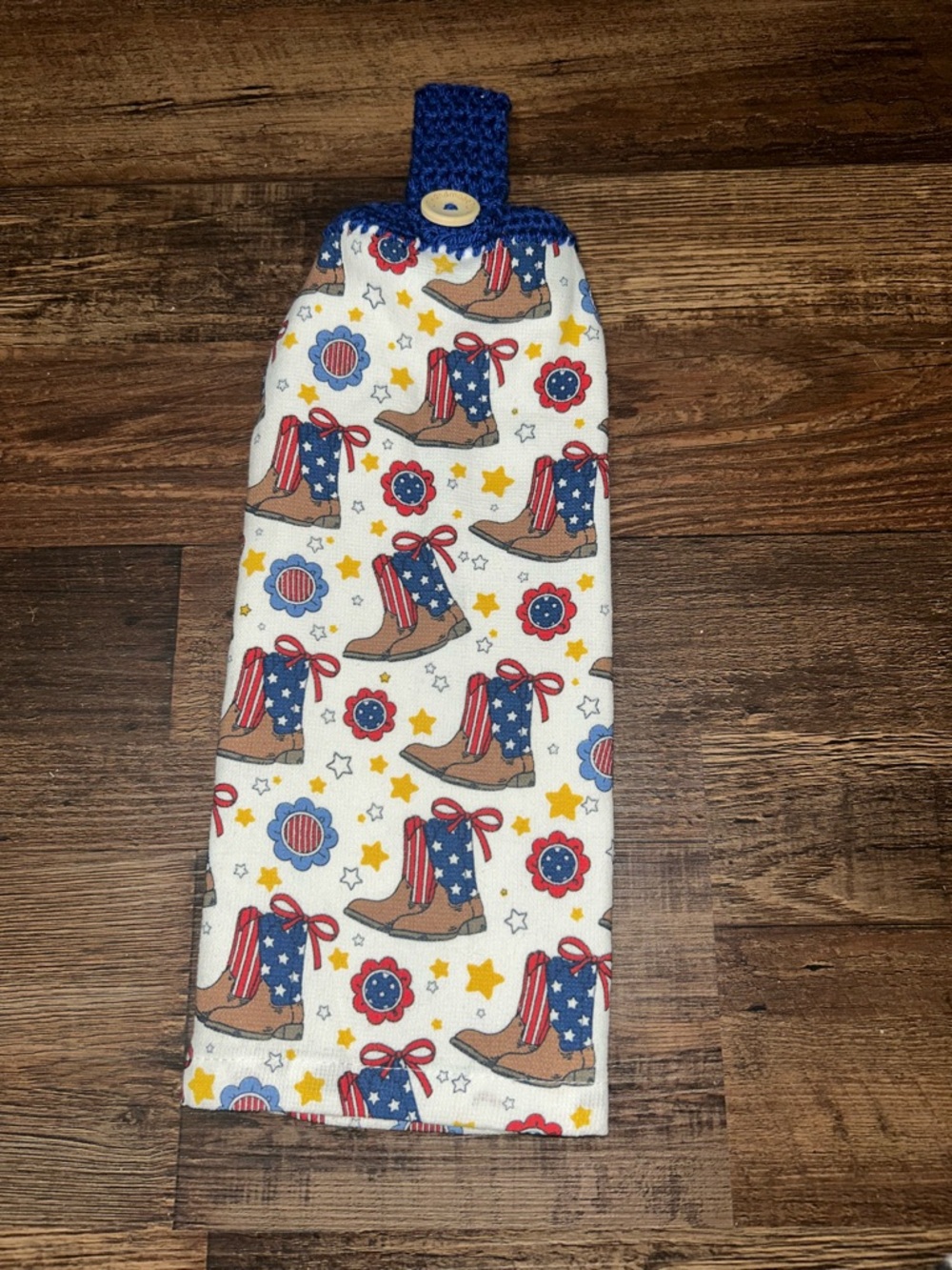 Patriotic Cowboy Boots 4th of July Hanging Kitchen Towel